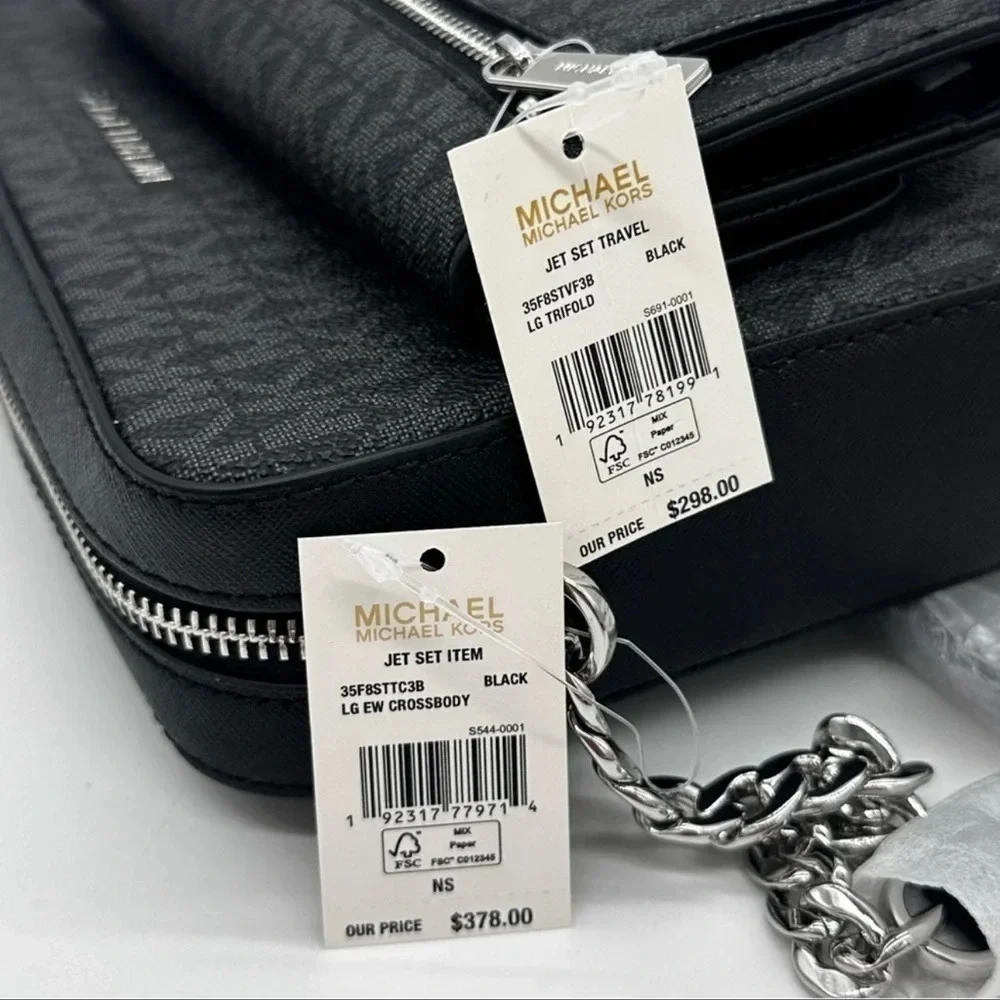 Michael Kors Large EW Crossbody Bag & Large Trifold Wallet Black | BUNDLE SET